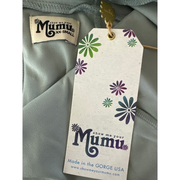 Show Me Your Mumu Jenn Maxi‎ Dress in Silver Sage Crisp Blue V Neck| XXS | NWT - Picture 14 of 15